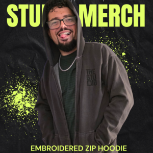Man with zip hoodie with embroidered logo